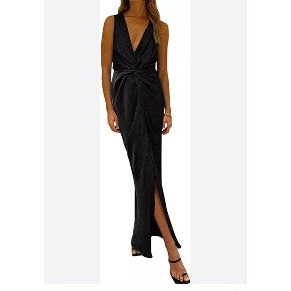 Pretty Garden Black Sleeveless V-Neck Twist Front Maxi Dress Size XL Party Sexy - Picture 1 of 10